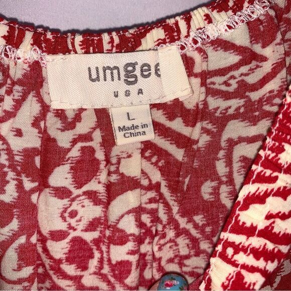 Umgee FLoral Red and Cream Boho Style Dress - Picture 3 of 5